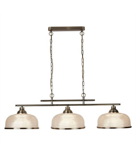 Bistro 3 Light Ceiling Pendant Bar White Antique Brass with Glass Shades E27_Main