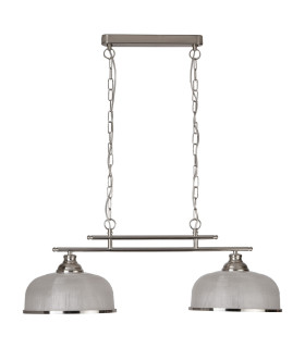 Bistro 2 Light Ceiling Pendant Bar Satin Silver White with Glass Shades E27_Off