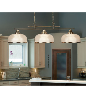 Bistro 3 Light Ceiling Pendant Bar White Antique Brass with Glass Shades E27_Room