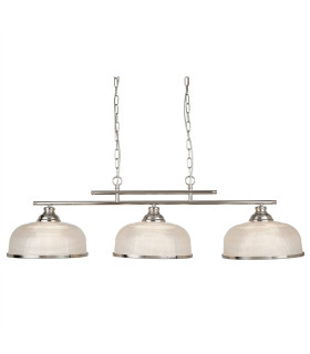 Bistro 3 Light Ceiling Pendant Bar Satin Silver White with Glass Shades E27_Main