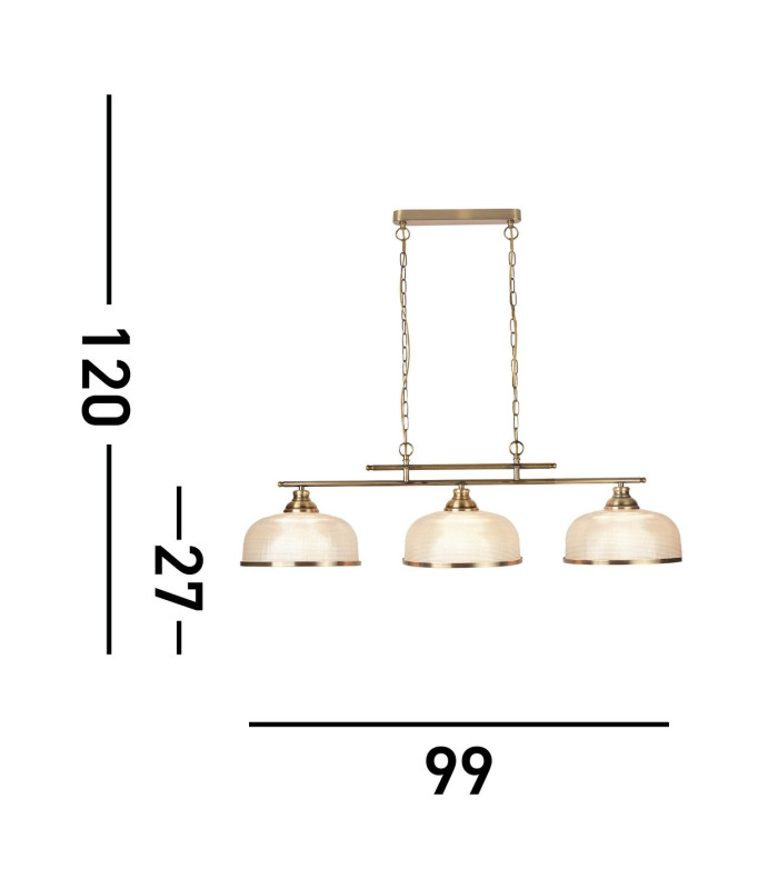 Bistro 3 Light Ceiling Pendant Bar White Antique Brass with Glass Shades E27_Line