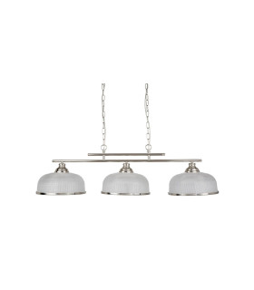 Bistro 3 Light Ceiling Pendant Bar Satin Silver White with Glass Shades E27_Off