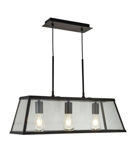 Voyager 3 Light Ceiling Pendant Bar Black Clear E27_Main