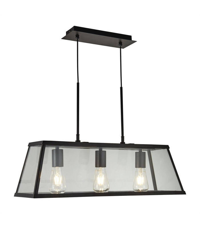 Voyager 3 Light Ceiling Pendant Bar Black Clear E27_Main