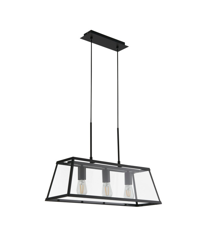 Voyager 3 Light Ceiling Pendant Bar Black Clear E27_Off