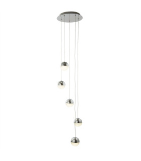 Marbles Integrated LED 5 Light Spiral Cluster Pendant Chrome Crushed Ice Glass_Main