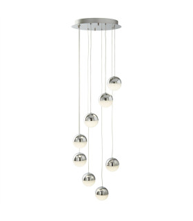 Marbles Integrated LED 8 Light Spiral Cluster Pendant Chrome Crushed Ice Glass_Main