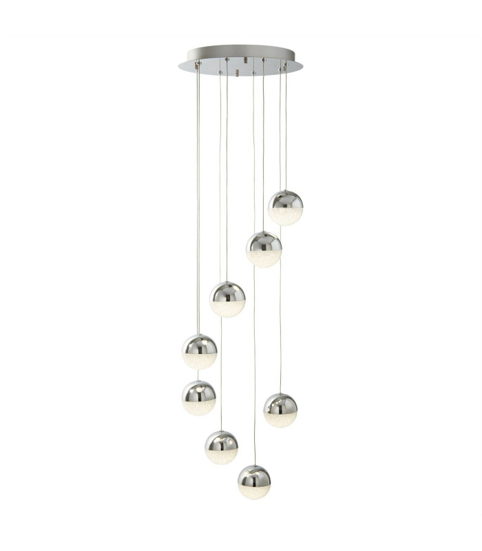 Marbles Integrated LED 8 Light Spiral Cluster Pendant Chrome Crushed Ice Glass_Main