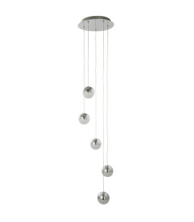 Marbles Integrated LED 5 Light Spiral Cluster Pendant Chrome Crushed Ice Glass_Off