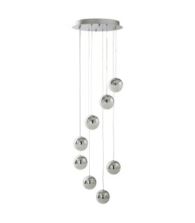 Marbles Integrated LED 8 Light Spiral Cluster Pendant Chrome Crushed Ice Glass_Off