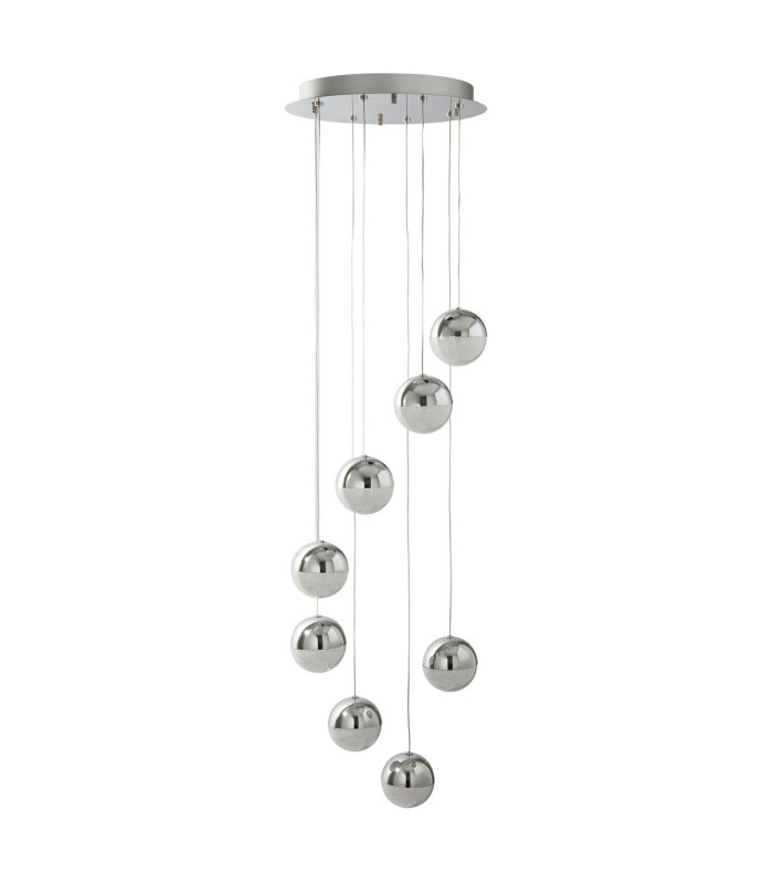 Marbles Integrated LED 8 Light Spiral Cluster Pendant Chrome Crushed Ice Glass_Off