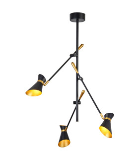 LED 3 Light Multi Arm Ceiling Pendant Matt Black Gold_Main