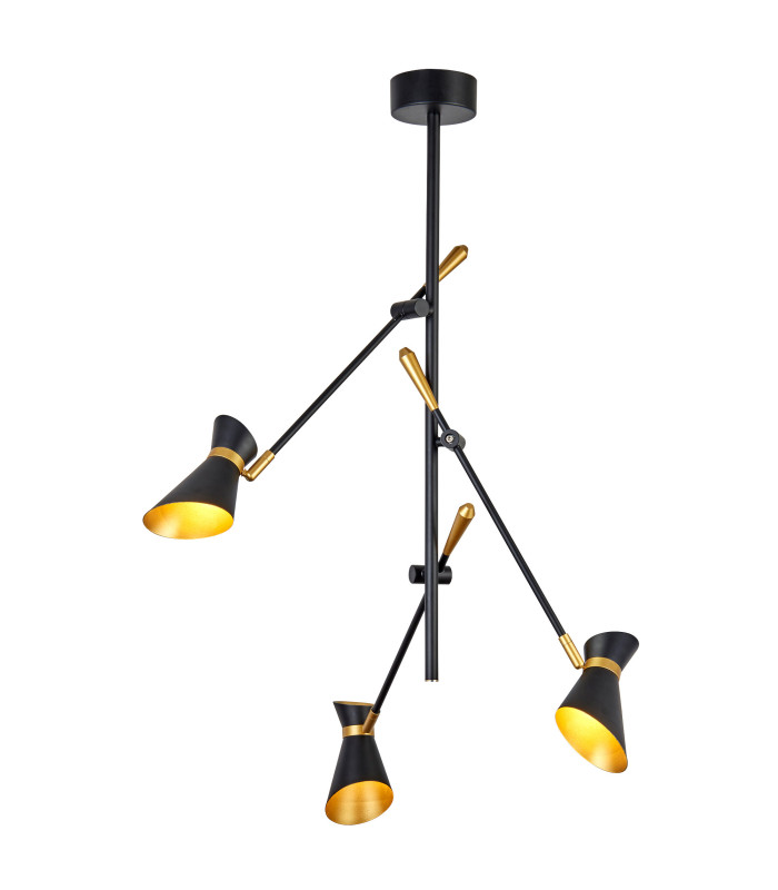 LED 3 Light Multi Arm Ceiling Pendant Matt Black Gold_Main