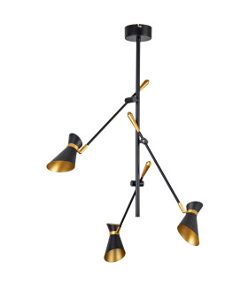 LED 3 Light Multi Arm Ceiling Pendant Matt Black Gold_Off