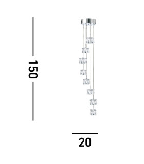 Ice Cube LED 8 Light Spiral Cluster Pendant Chrome Glass_Line