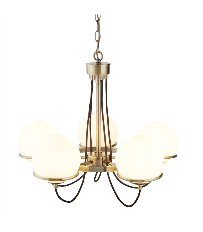 Sphere 5 Light Multi Arm Ceiling Pendant White Antique Brass E14_Main
