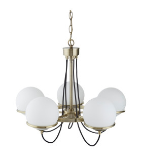 Sphere 5 Light Multi Arm Ceiling Pendant White Antique Brass E14_Off