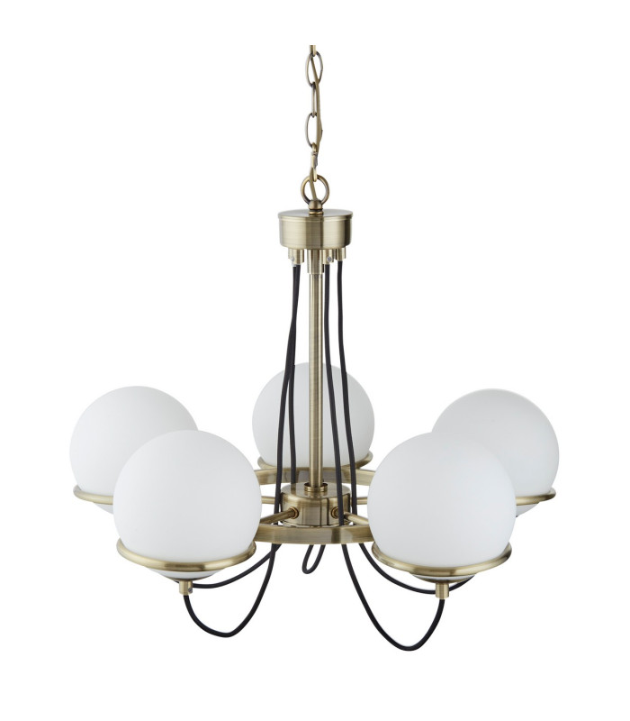 Sphere 5 Light Multi Arm Ceiling Pendant White Antique Brass E14_Off