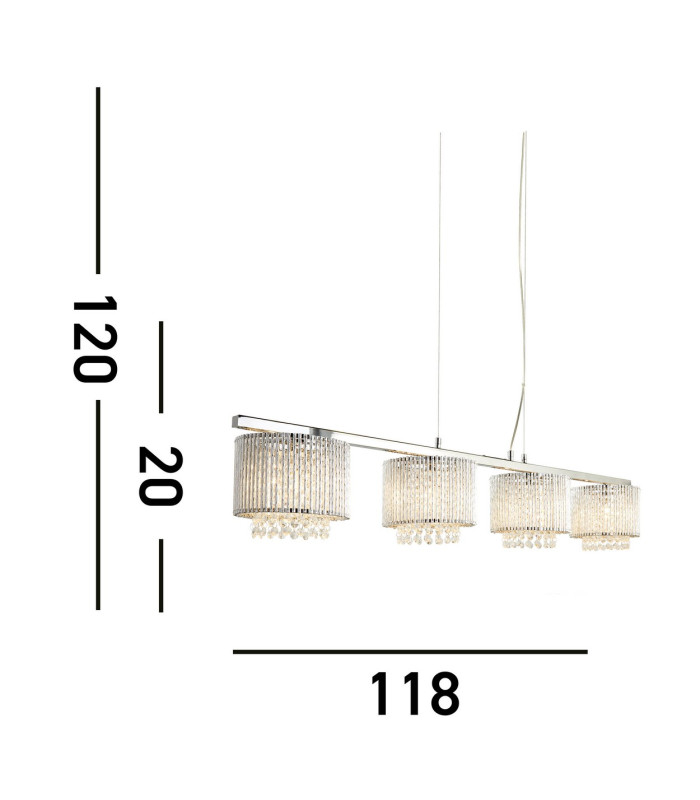 Elise 4 Light Ceiling Pendant Bar Chrome Clear with Crystals G9_Line