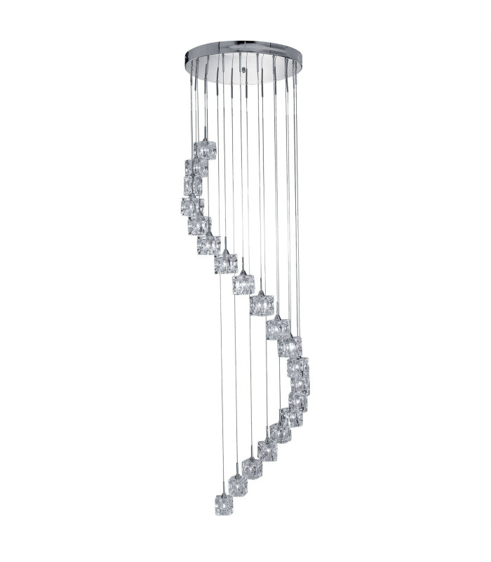 Ice Cube LED 20 Light Spiral Cluster Pendant Chrome Glass_Main