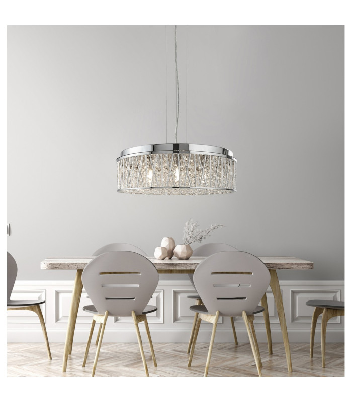 Elise 7 Light Ceiling Pendant Chrome with Glass Crystals G9_Room