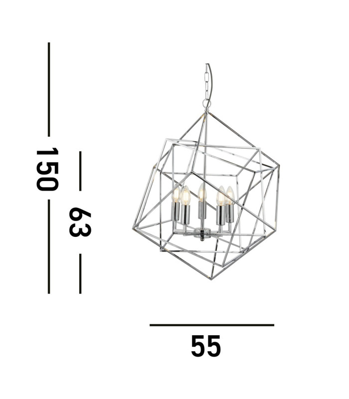 Cube 5 Light Ceiling Pendant Chrome E14_Line