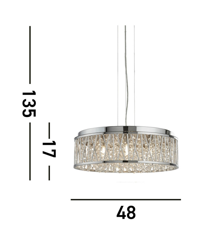 Elise 7 Light Ceiling Pendant Chrome with Glass Crystals G9_Line