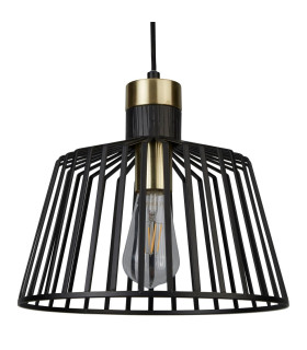 Bird Cage 1 Light Ceiling Pendant Antique Brass Matt Black E27_Off