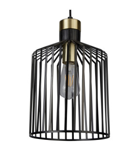 Bird Cage 1 Light Ceiling Pendant Antique Brass Matt Black E27_Off