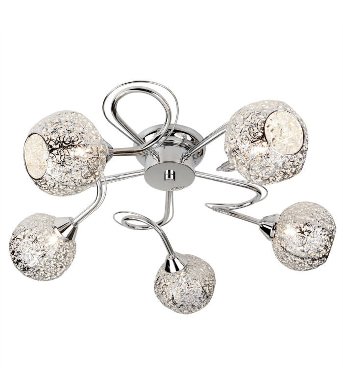 Souk 5 Light Multi Arm Ceiling Semi Flush Light Chrome with Fretwork Shades G9_Main