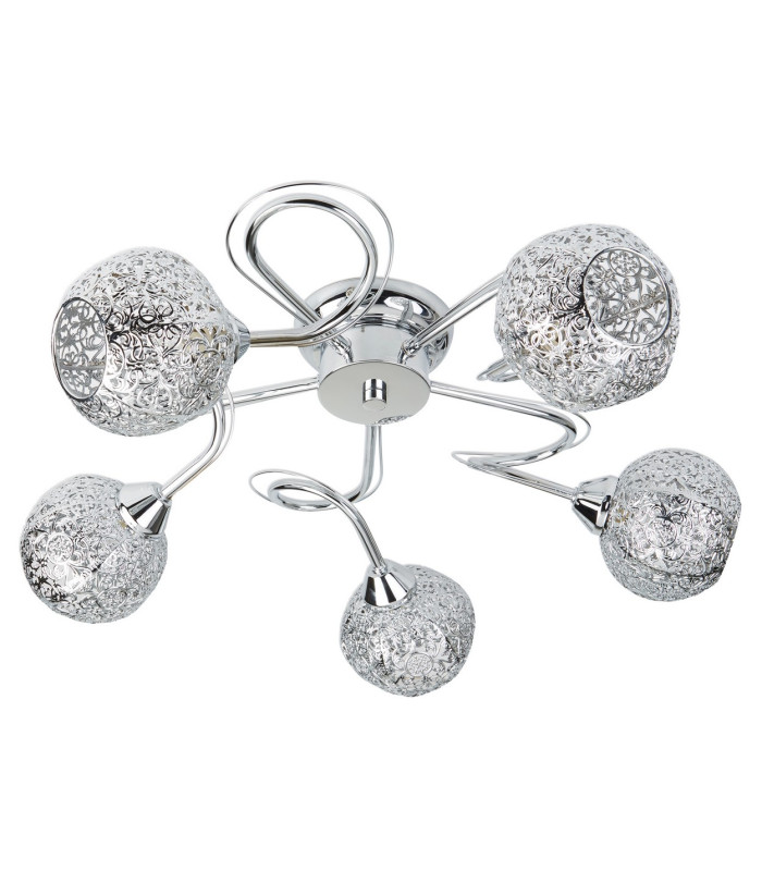 Souk 5 Light Multi Arm Ceiling Semi Flush Light Chrome with Fretwork Shades G9_Off
