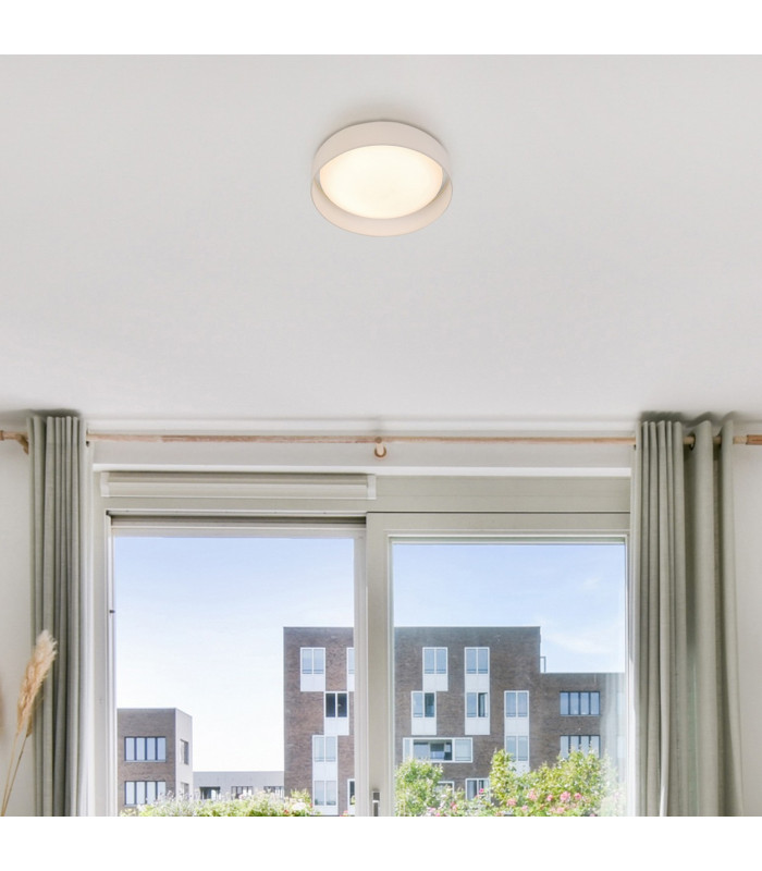 Gianna LED Round Flush Ceiling Light with White Shade_Room
