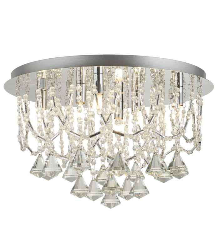 Mela 6 Light Ceiling Semi Flush Light Chrome Clear with Crystal Glass G9_Main