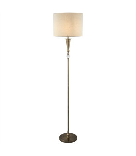 Oscar 1 Light Floor Lamp Antique Brass Cream with Linen Shade E27_Main