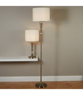 Oscar 1 Light Floor Lamp Antique Brass Cream with Linen Shade E27_Room