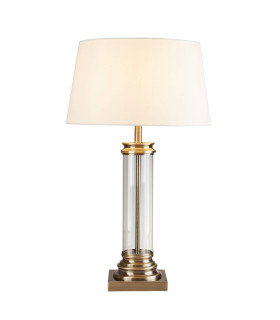 Pedestal 1 Light Glass Table Lamp Antique Brass with Cream Shade E27_Main
