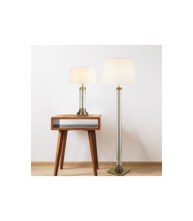Pedestal 1 Light Glass Table Lamp Antique Brass with Cream Shade E27_Room