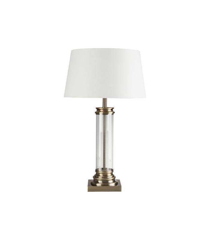 Pedestal 1 Light Glass Table Lamp Antique Brass with Cream Shade E27_Off