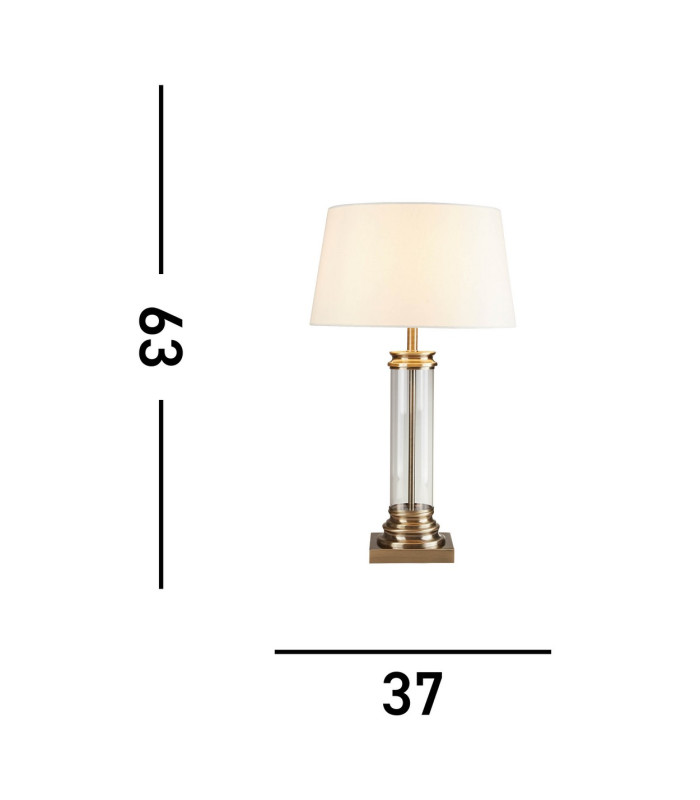 Pedestal 1 Light Glass Table Lamp Antique Brass with Cream Shade E27_Line