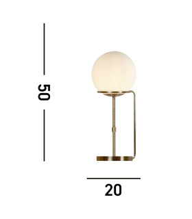Sphere 1 Light Table Globe Lamp White Antique Brass with Glass Shade E27_Line