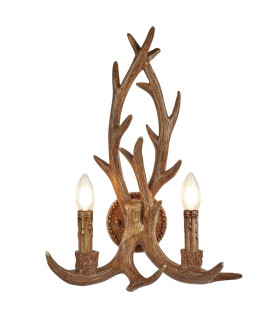 Stag 2 Light Indoor Candle Wall Light Rustic Brown E14_Main