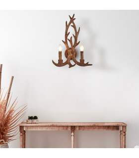 Stag 2 Light Indoor Candle Wall Light Rustic Brown E14_Room