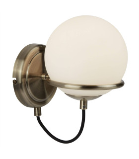 Sphere 1 Light Wall Light White Antique Brass with Glass Shade E14_Main