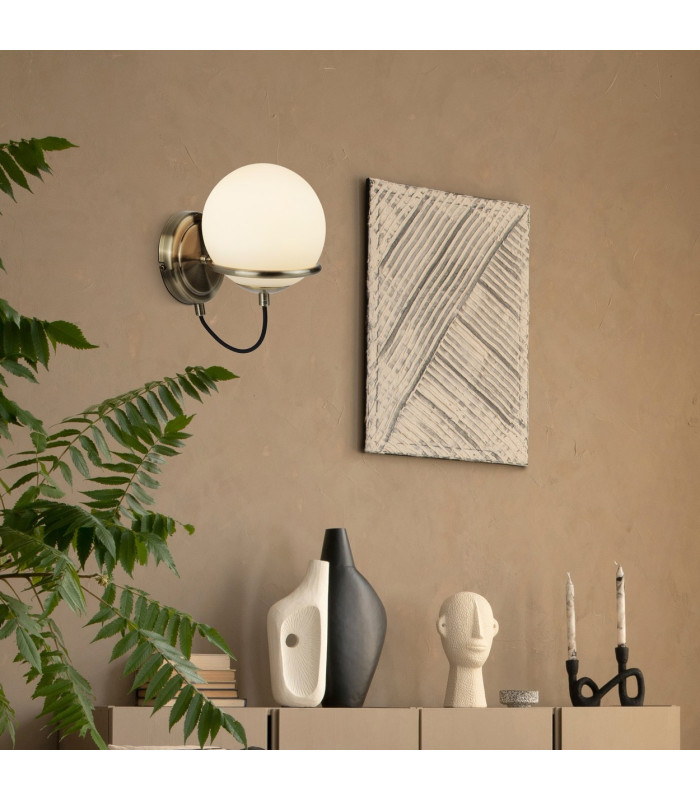 Sphere 1 Light Wall Light White Antique Brass with Glass Shade E14_Room