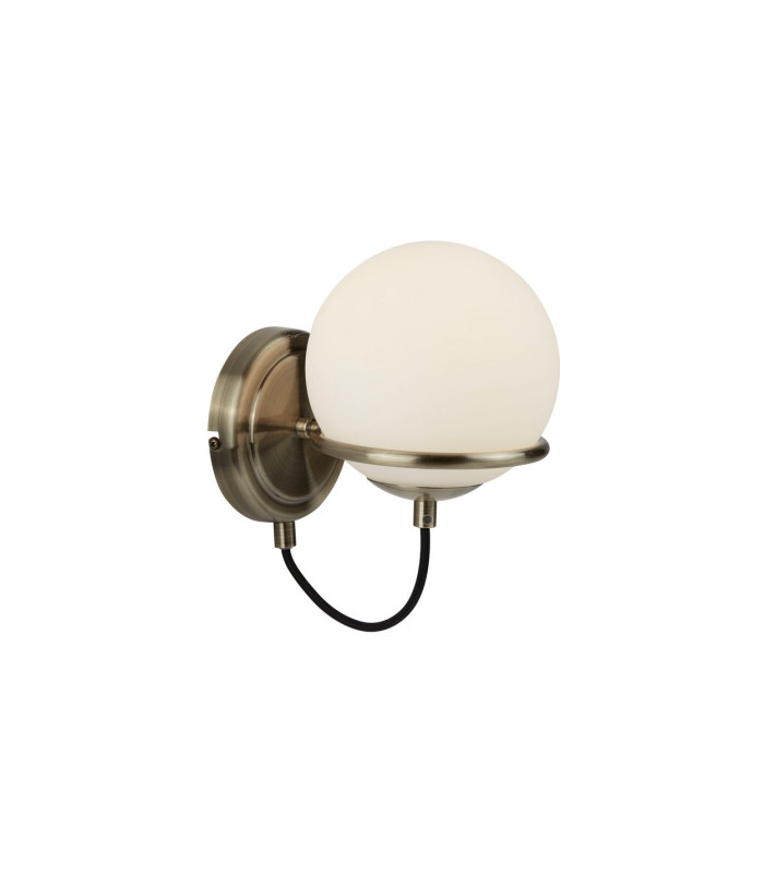 Sphere 1 Light Wall Light White Antique Brass with Glass Shade E14_Off