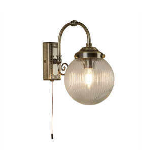Belvue 1 Light Bathroom Wall Light Antique Brass Clear with Ribbed Glass IP44 E14_Main