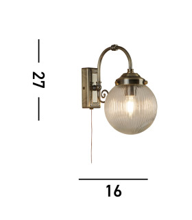 Belvue 1 Light Bathroom Wall Light Antique Brass Clear with Ribbed Glass IP44 E14_Line