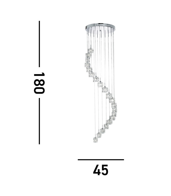 Ice Cube Integrated LED 20 Light Spiral Cluster Pendant Chrome Finish_Line