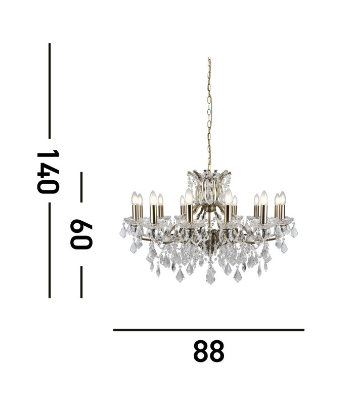 Paris 12 Light Chandelier Antique Brass Finish E14_Line