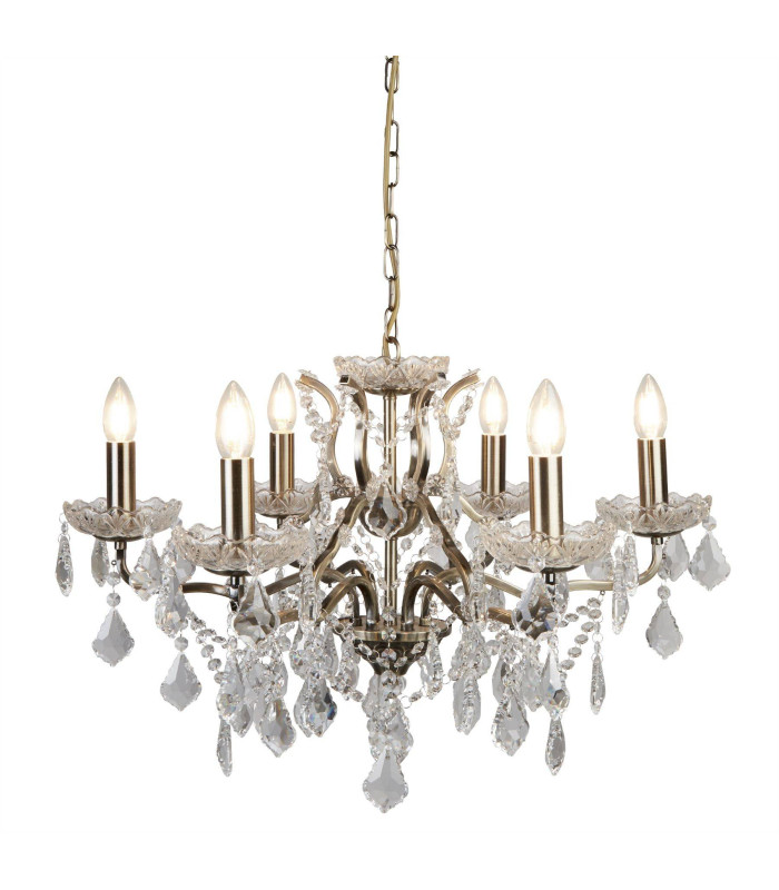 Paris 6 Light Chandelier Antique Brass Finish E14_Main